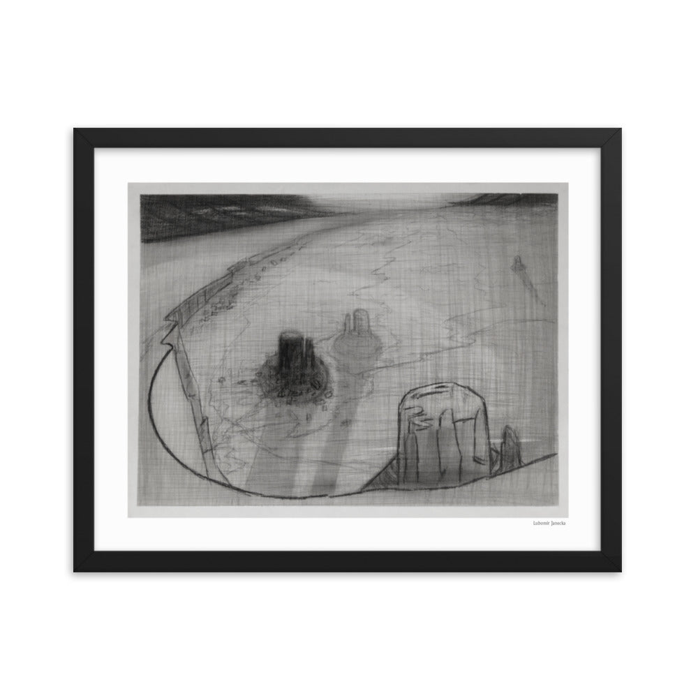 Framed poster, fine art drawing of Monument Valley 34