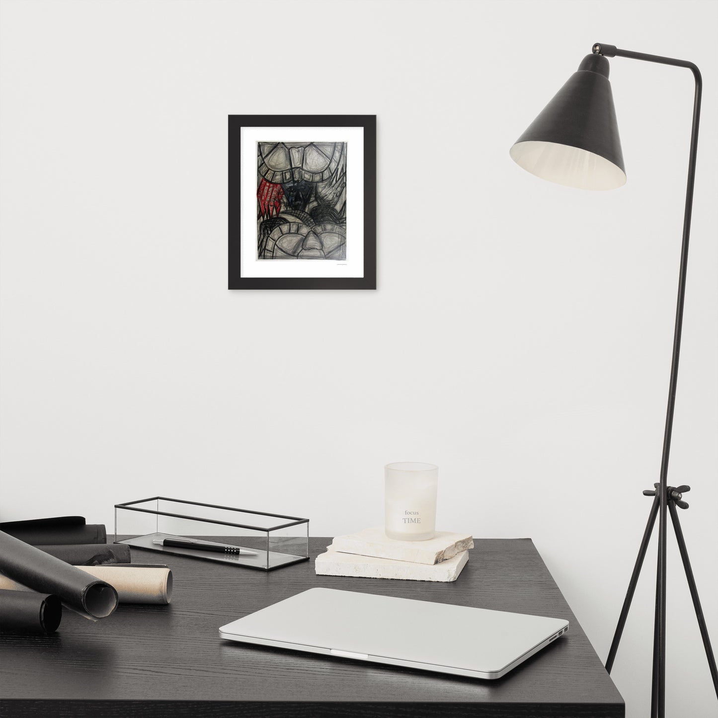 Framed poster print, fine art drawing of turtle 2