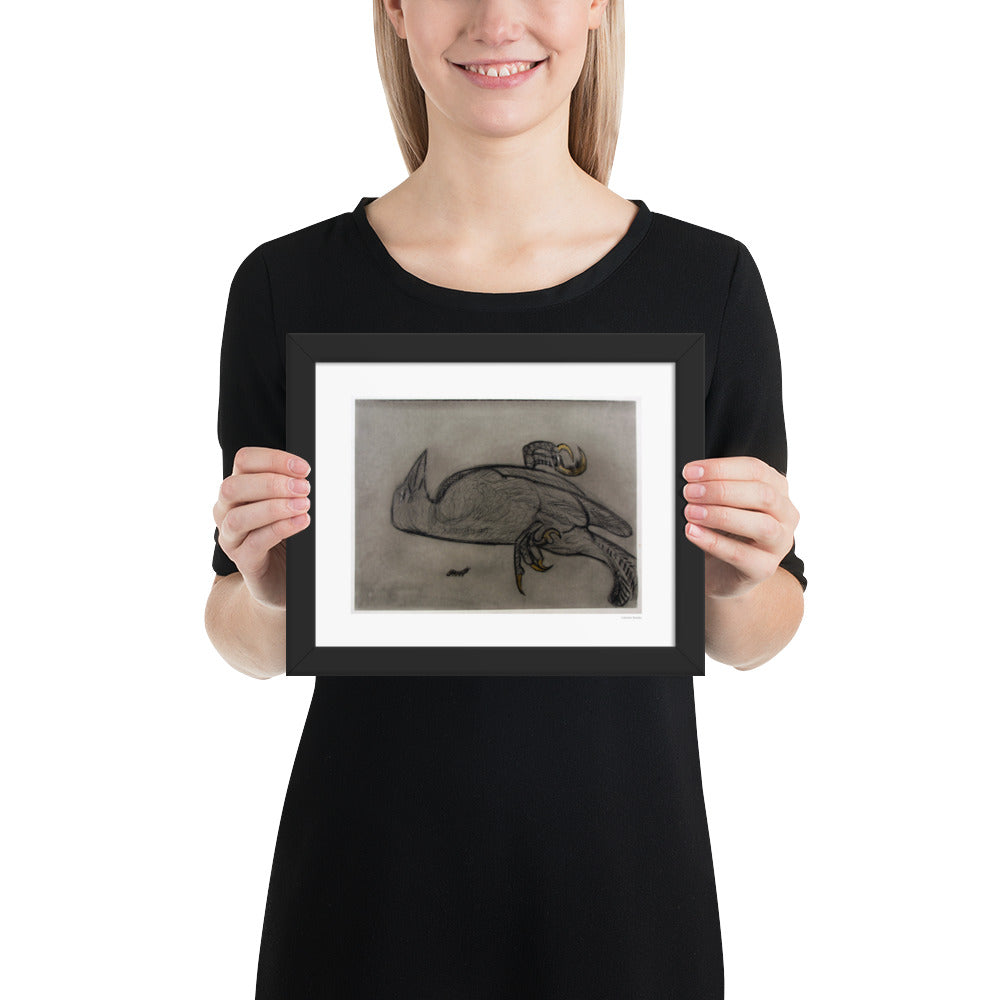 Framed poster print, fine art drawing of crow 1