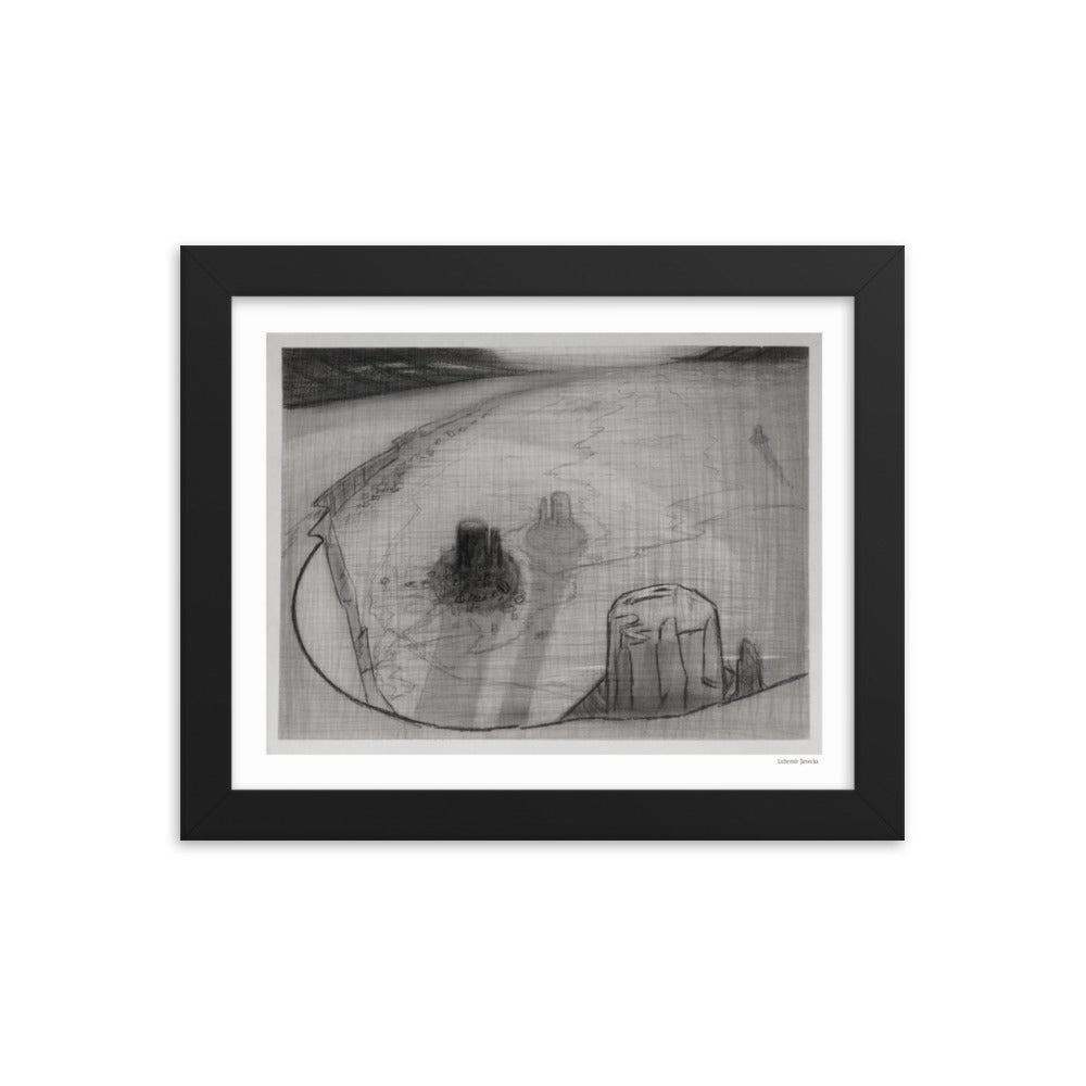 Framed poster, fine art drawing of Monument Valley 34