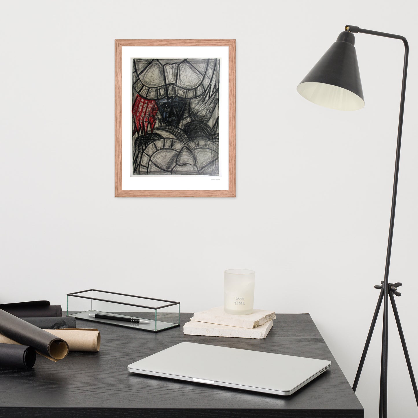 Framed poster print, fine art drawing of turtle 2