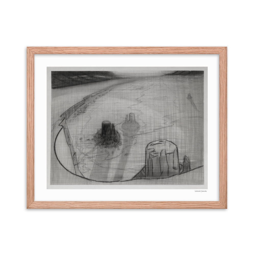 Framed poster, fine art drawing of Monument Valley 34