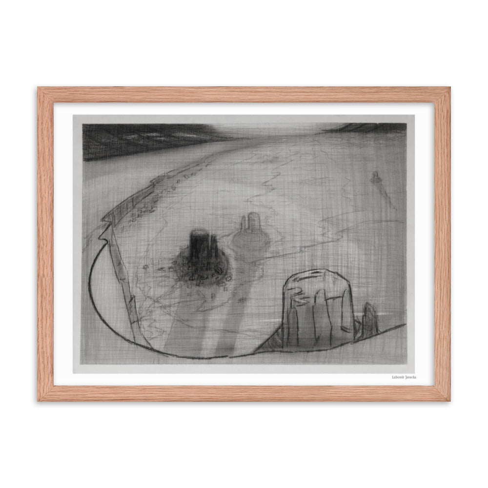 Framed poster, fine art drawing of Monument Valley 34