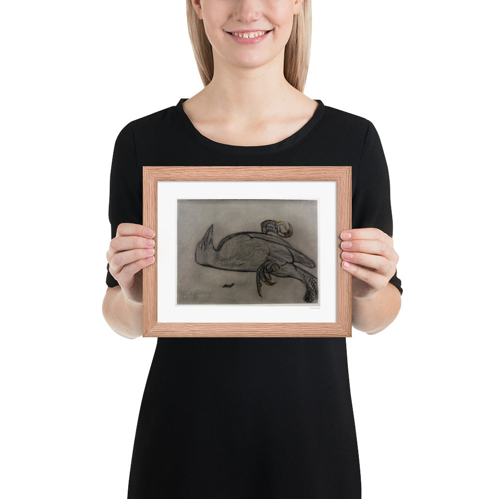 Framed poster print, fine art drawing of crow 1