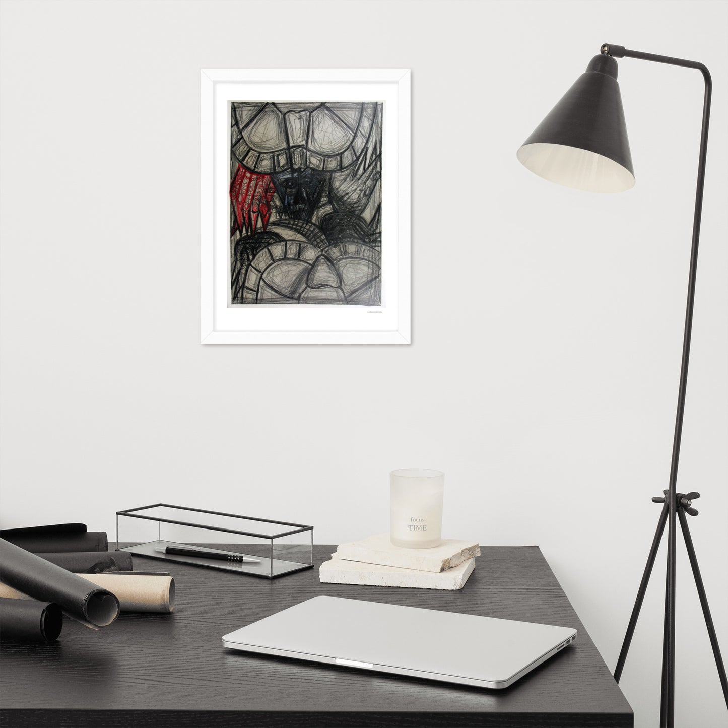 Framed poster print, fine art drawing of turtle 2