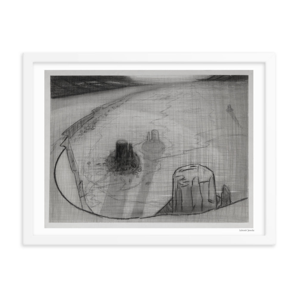 Framed poster, fine art drawing of Monument Valley 34