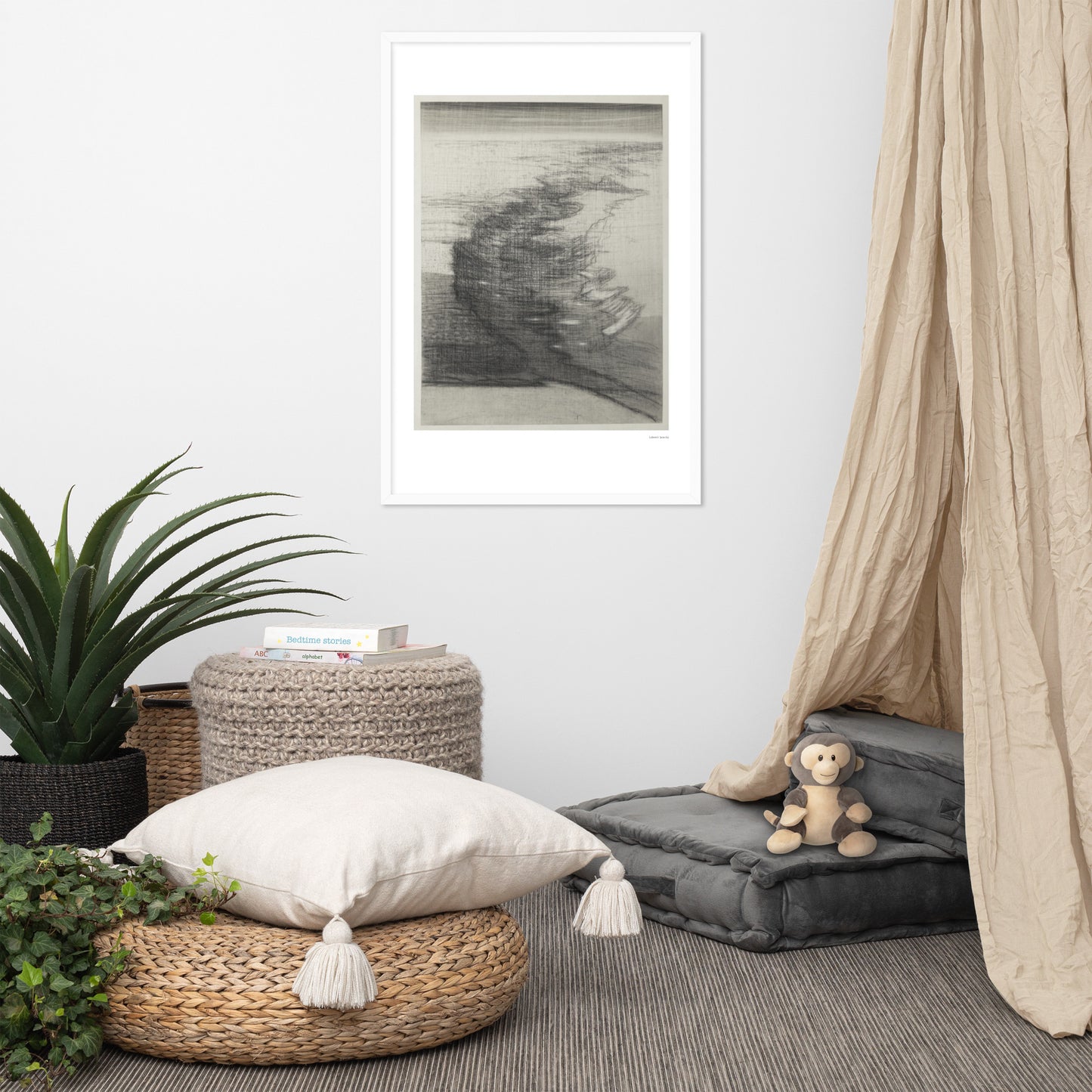 Framed poster print, fine art drawing of Canyonlands gorge