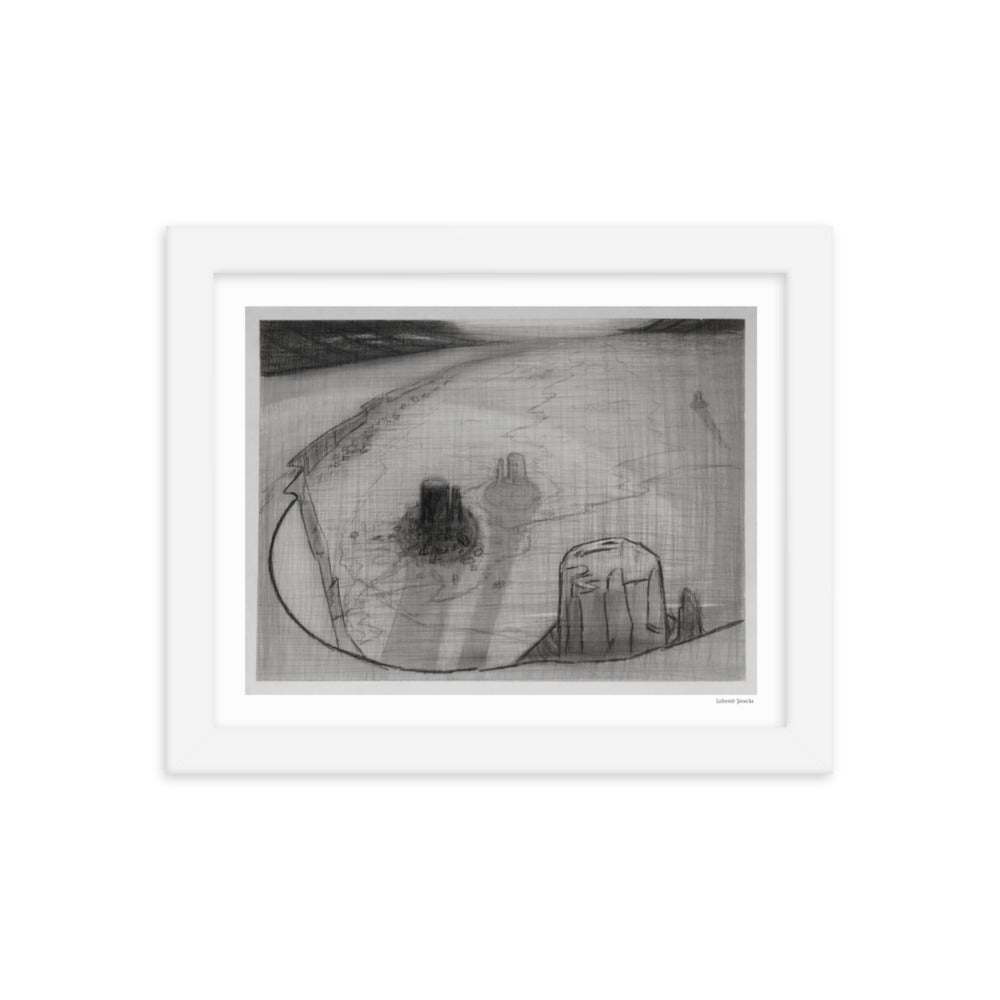 Framed poster, fine art drawing of Monument Valley 34