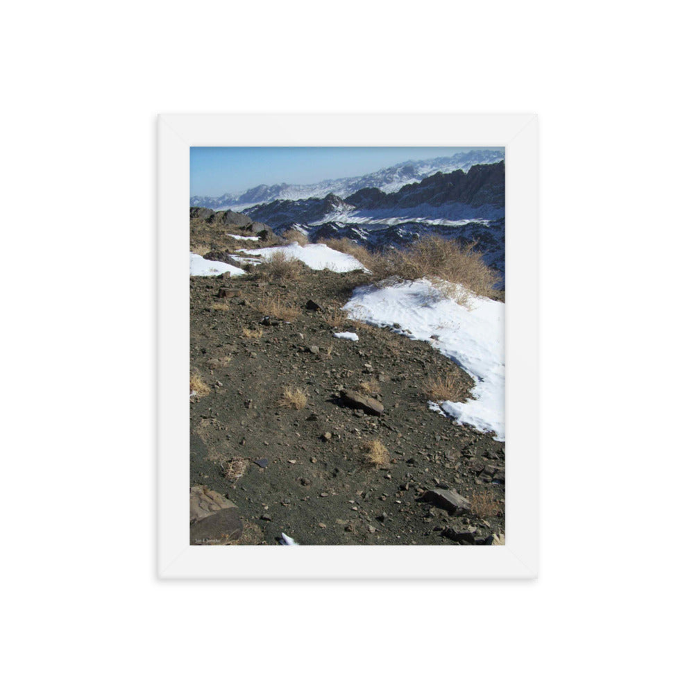 Framed poster, Snow leopard track on ridge in Mongolia 2