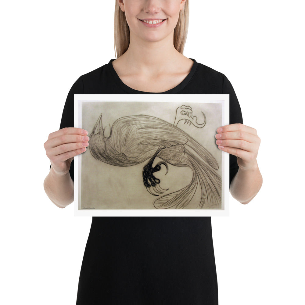 Poster print, fine art drawing of crow 3