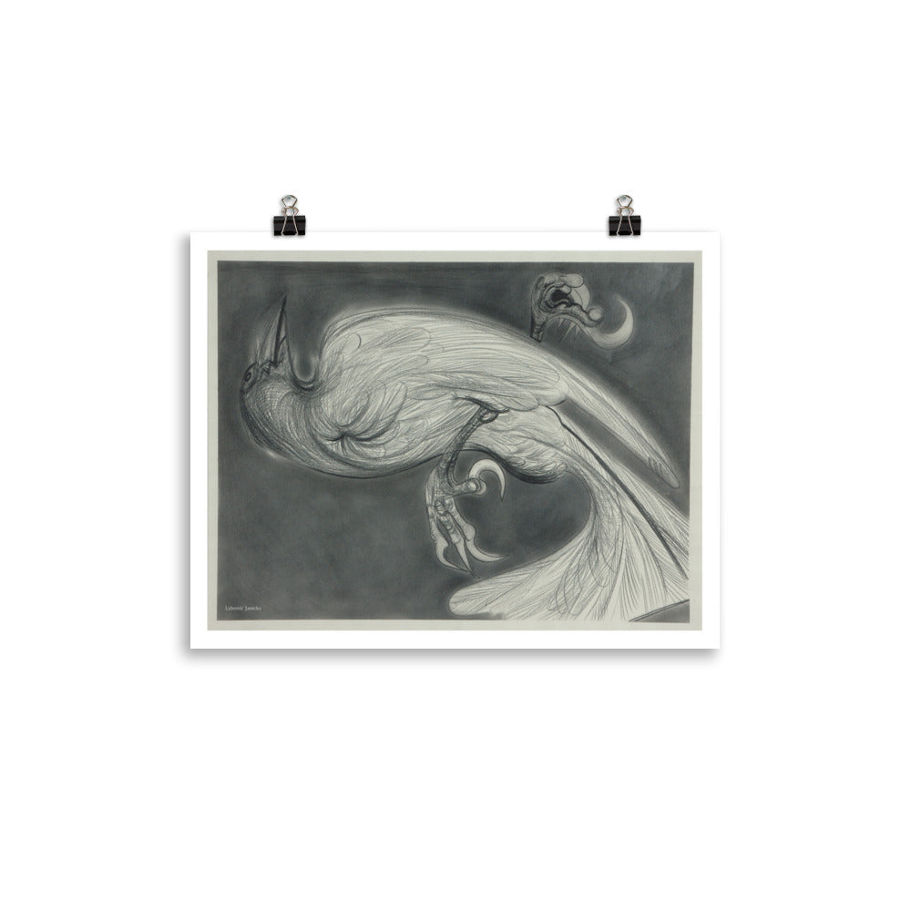 Poster print, fine art drawing of crow 2