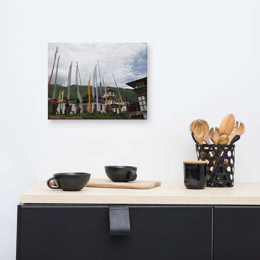 Canvas, photo of prayer flags in Buddhist monastery in Bhutan 833