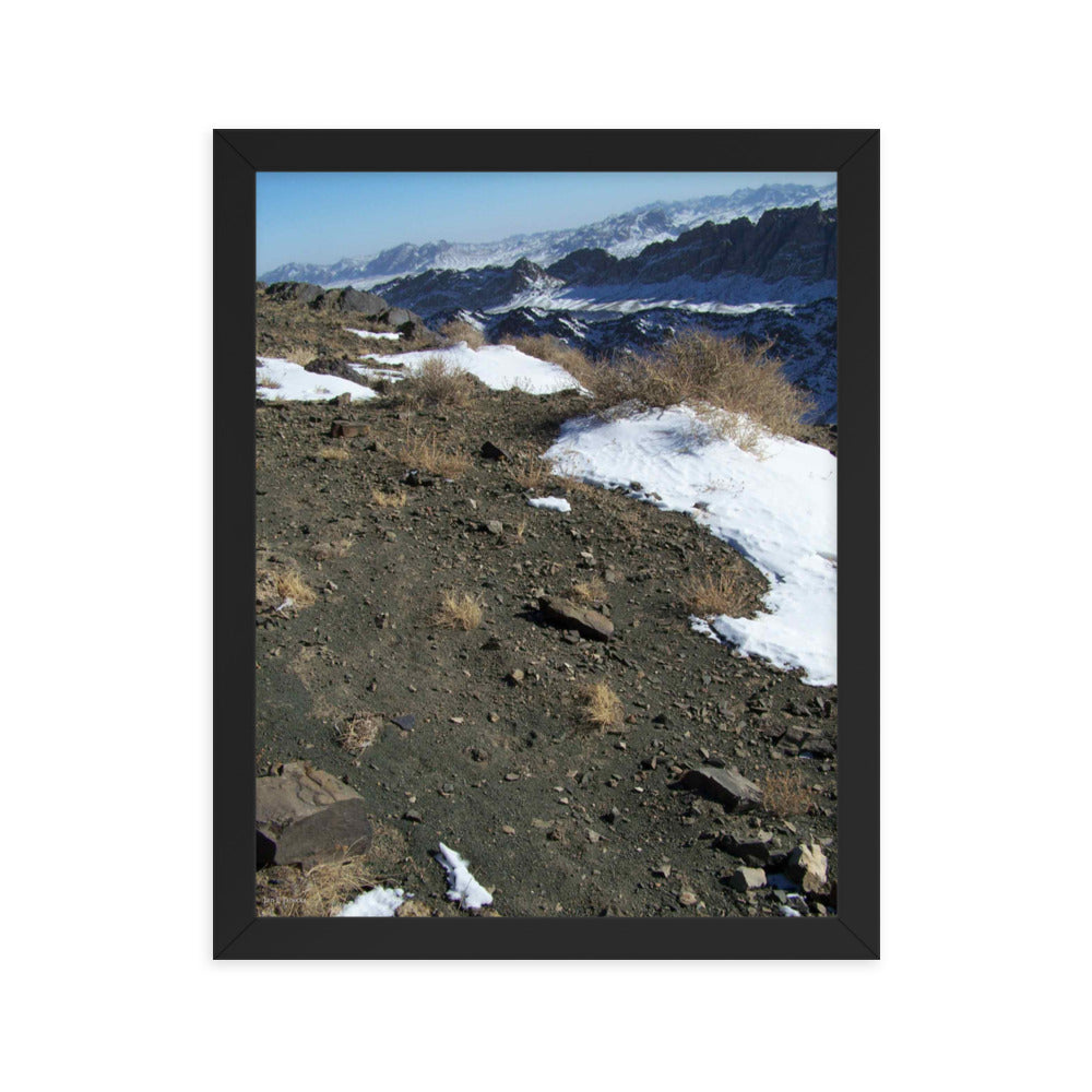 Framed poster, Snow leopard track on ridge in Mongolia 2