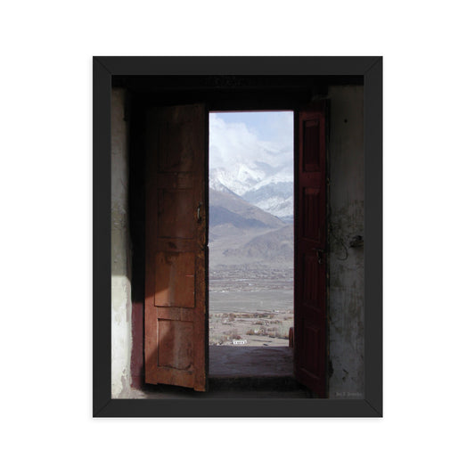 Frame Poster, door to the Himalaya at Buddhist monastery in Ladakh India