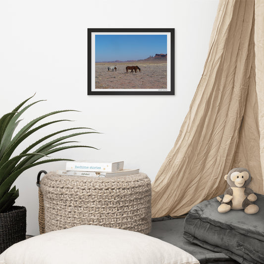 Framed poster, wild horses in Monument Valley in Arizona