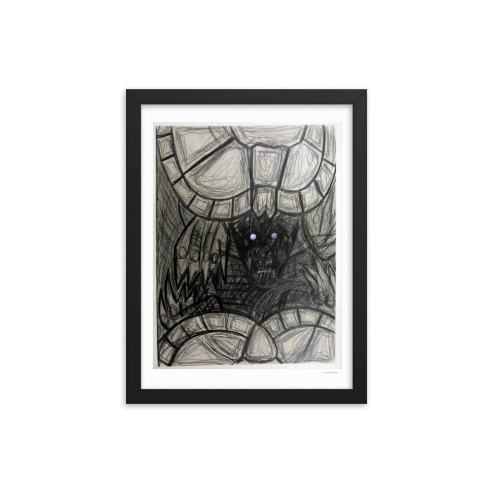 Framed poster print, fine art drawing of turtle 3