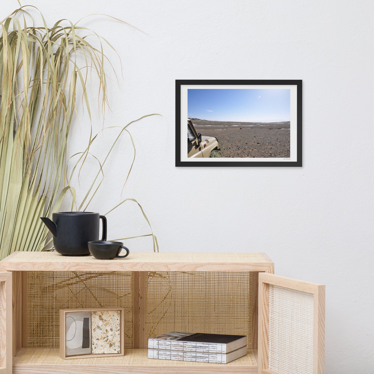 Framed poster, Russian jeep in Mongolia steppe 272