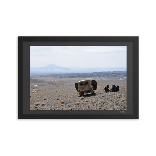 Framed poster, snow leopard field team in Mongolia