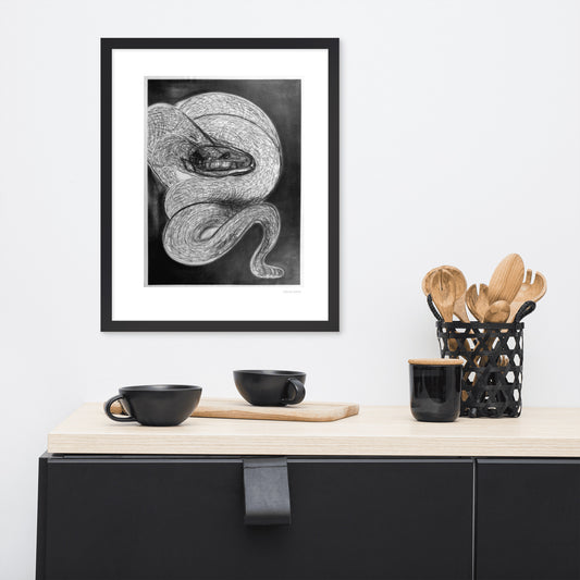 Framed poster print, fine art drawing of snake 2