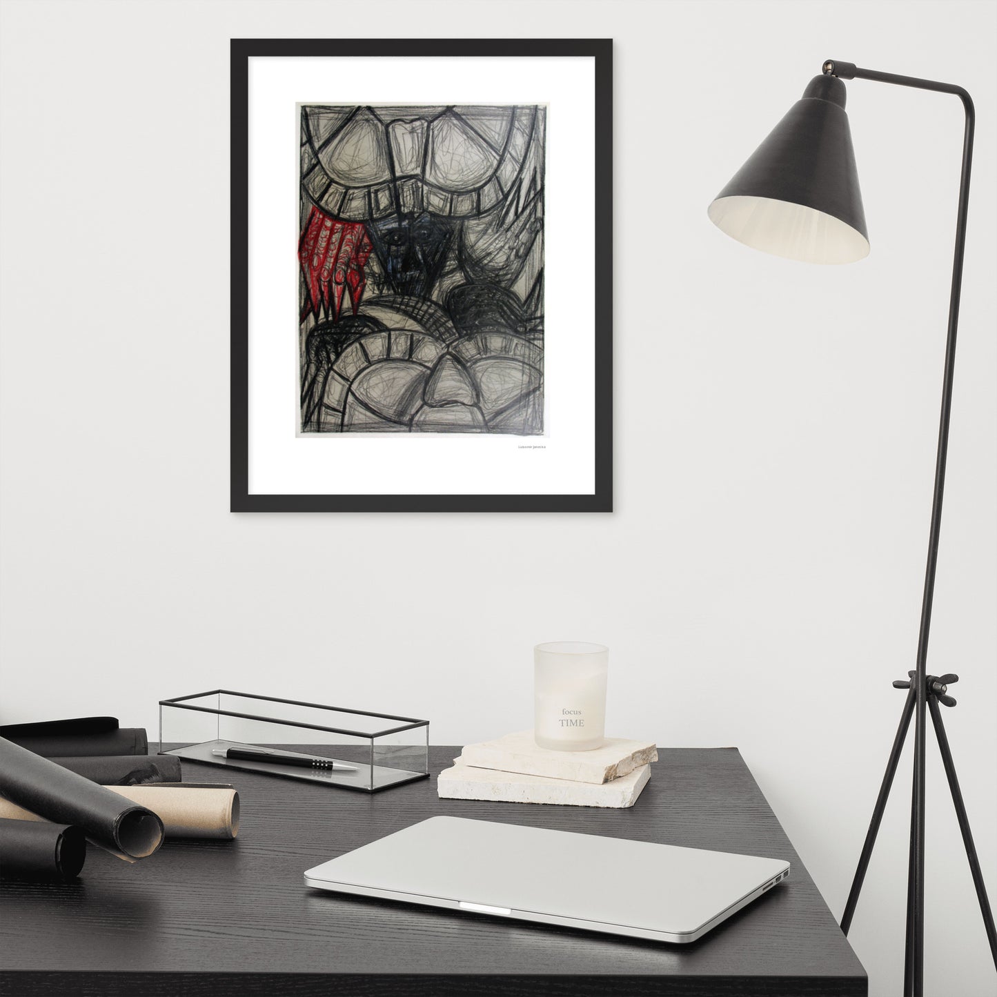 Framed poster print, fine art drawing of turtle 2