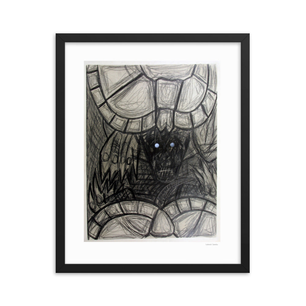 Framed poster print, fine art drawing of turtle 3