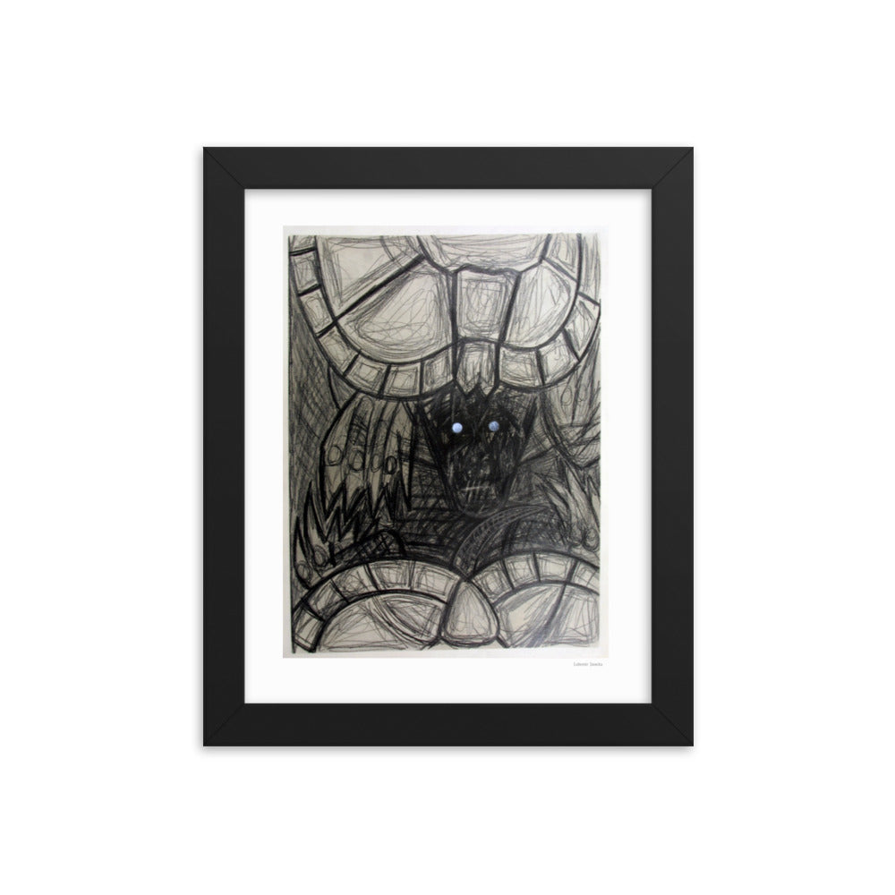 Framed poster print, fine art drawing of turtle 3