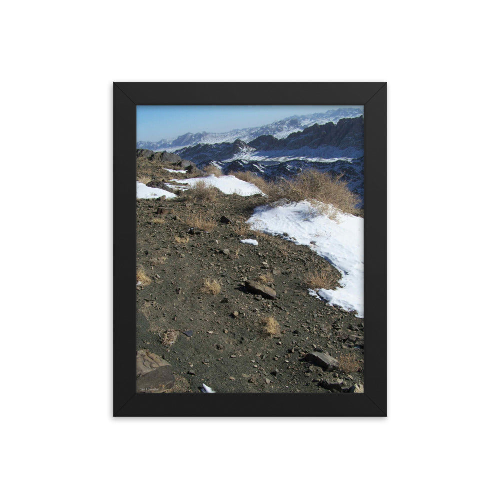 Framed poster, Snow leopard track on ridge in Mongolia 2