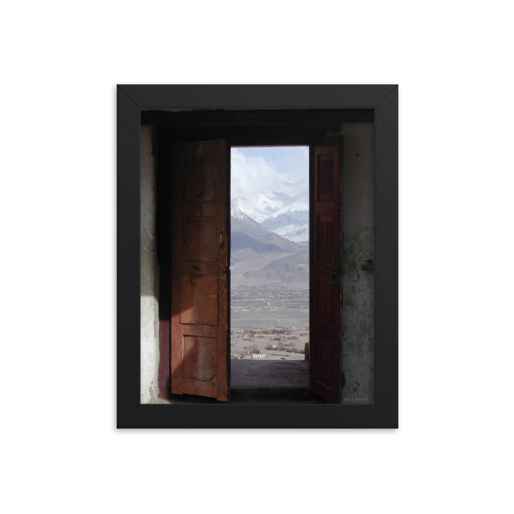 Frame Poster, door to the Himalaya at Buddhist monastery in Ladakh India