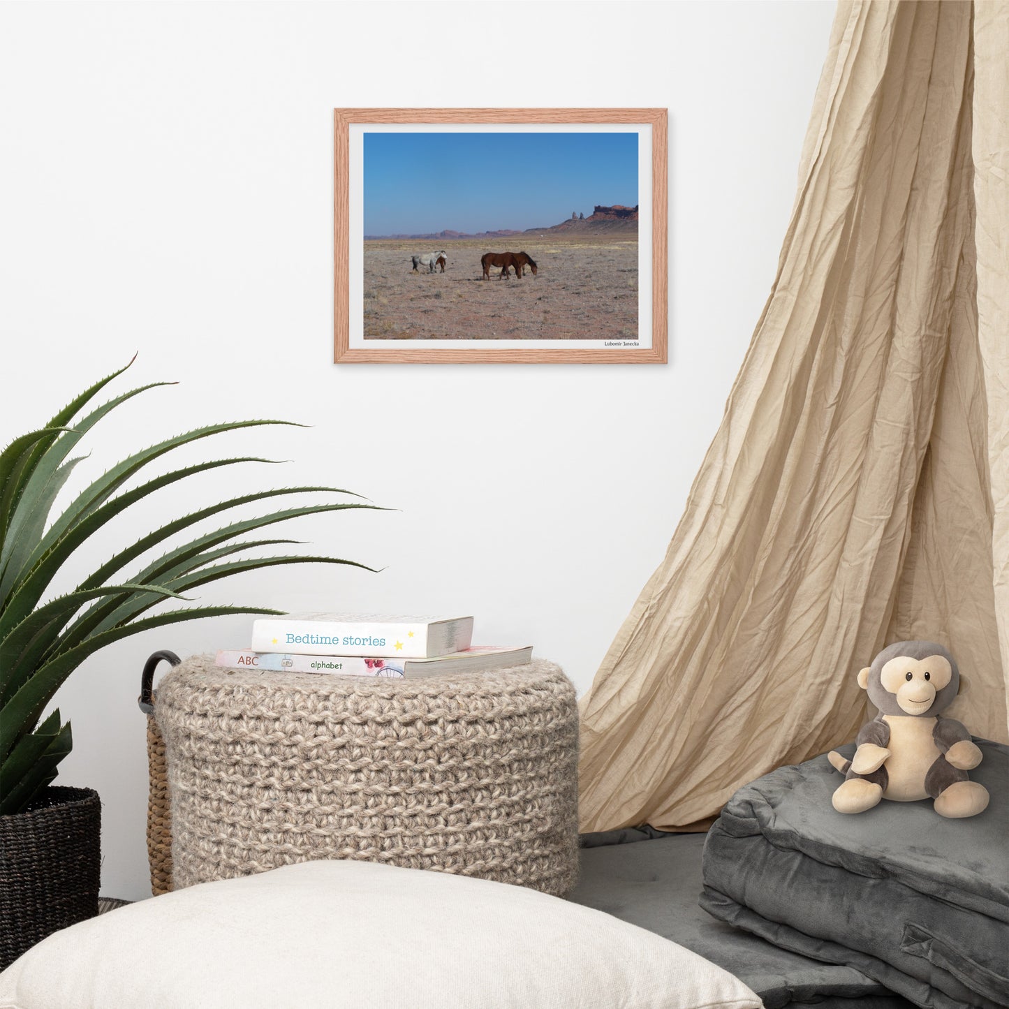 Framed poster, wild horses in Monument Valley in Arizona