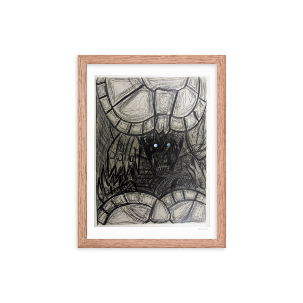 Framed poster print, fine art drawing of turtle 3