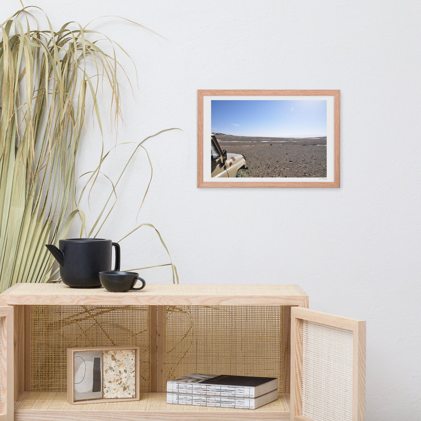 Framed poster, Russian jeep in Mongolia steppe 272