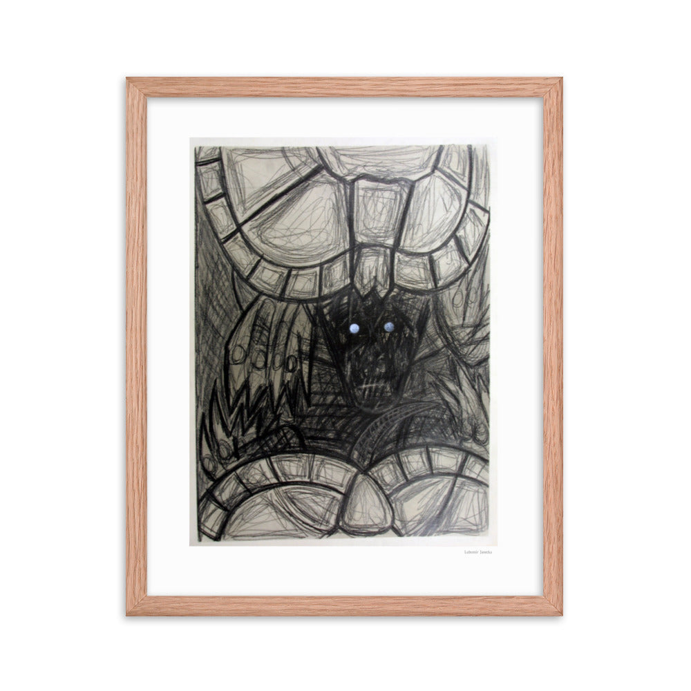 Framed poster print, fine art drawing of turtle 3