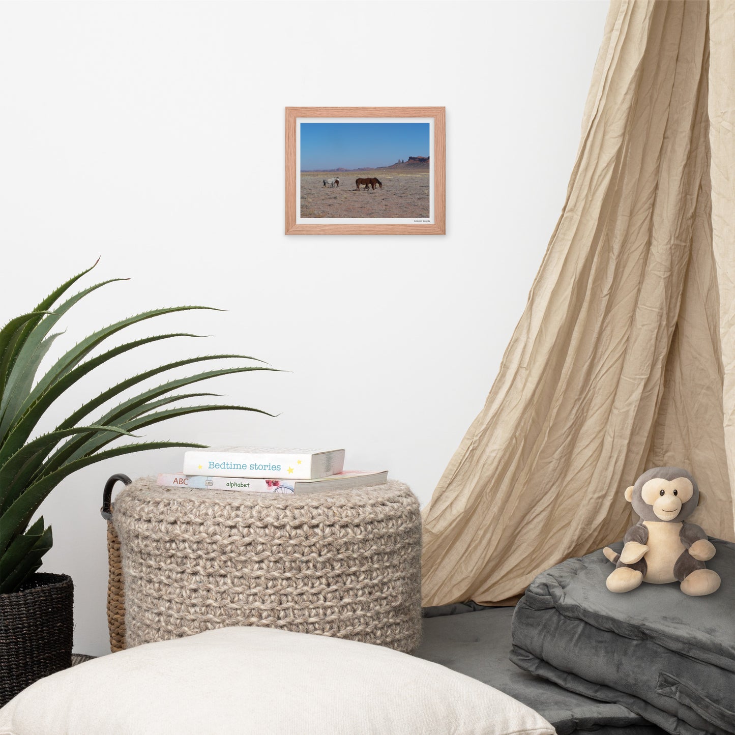 Framed poster, wild horses in Monument Valley in Arizona