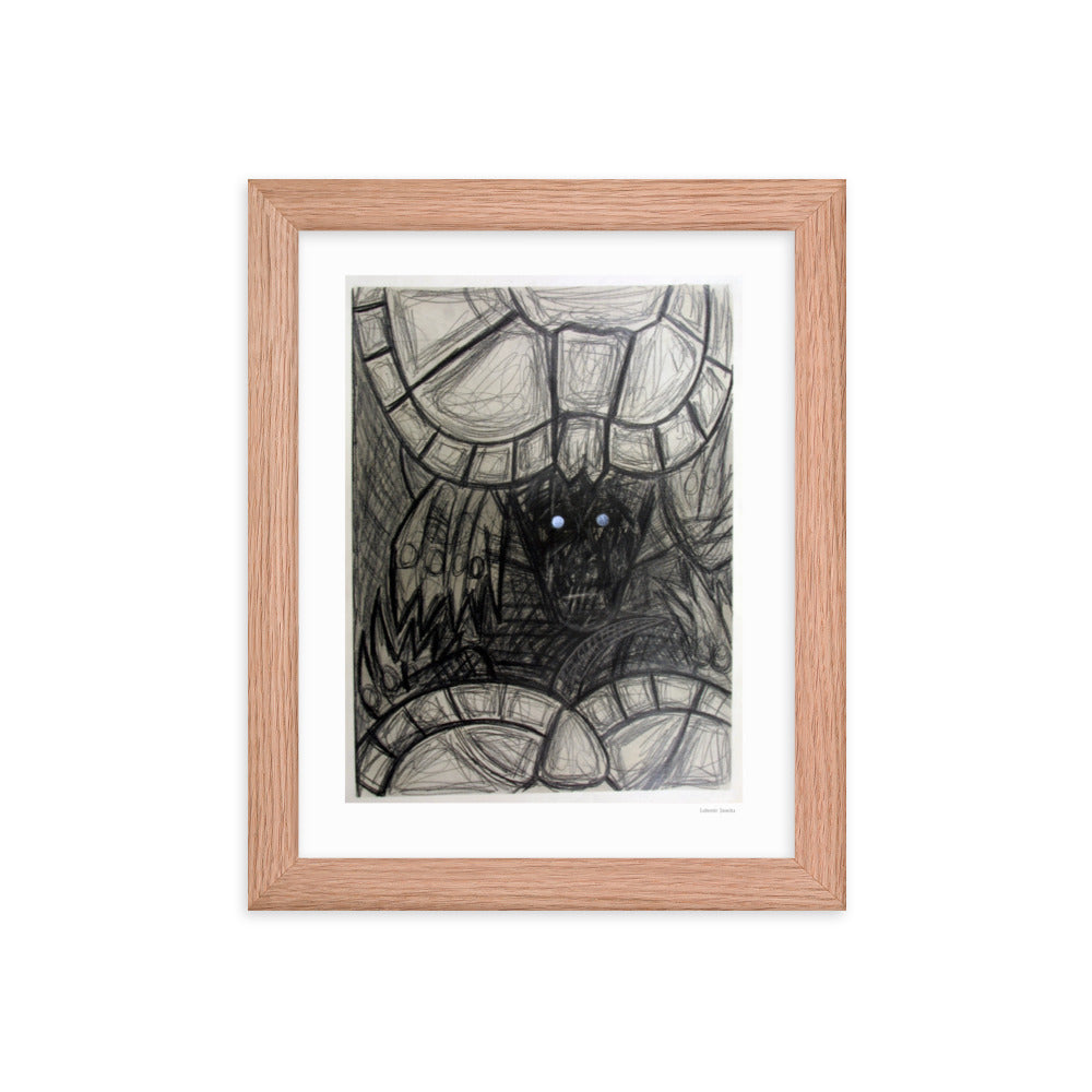 Framed poster print, fine art drawing of turtle 3