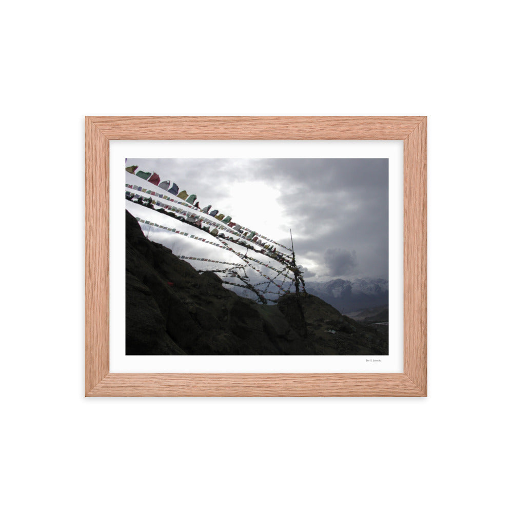 Framed poster, photo of prayer flags in mountains, Ladakh India