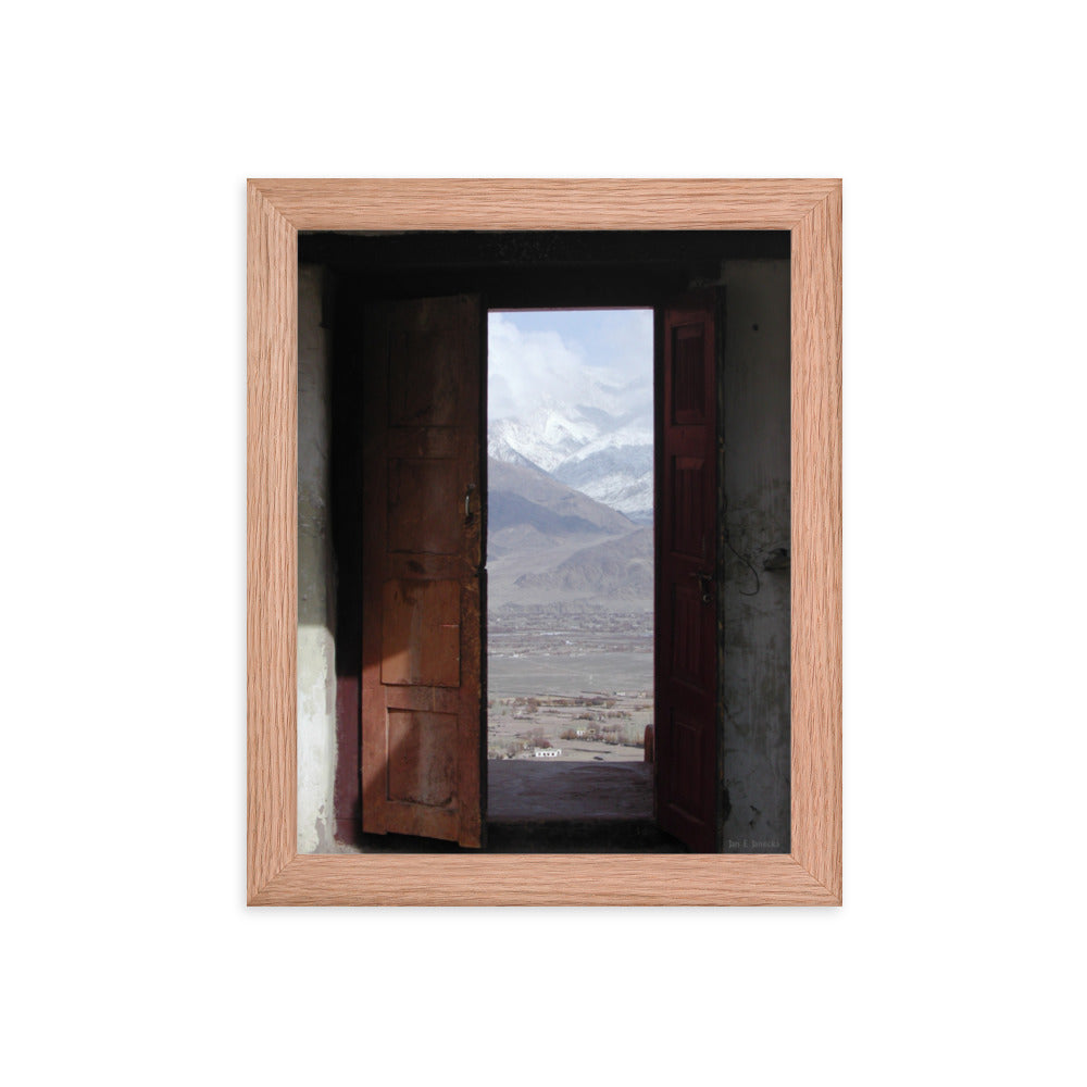 Frame Poster, door to the Himalaya at Buddhist monastery in Ladakh India