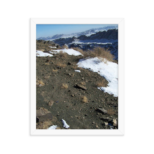 Framed poster, Snow leopard track on ridge in Mongolia 2