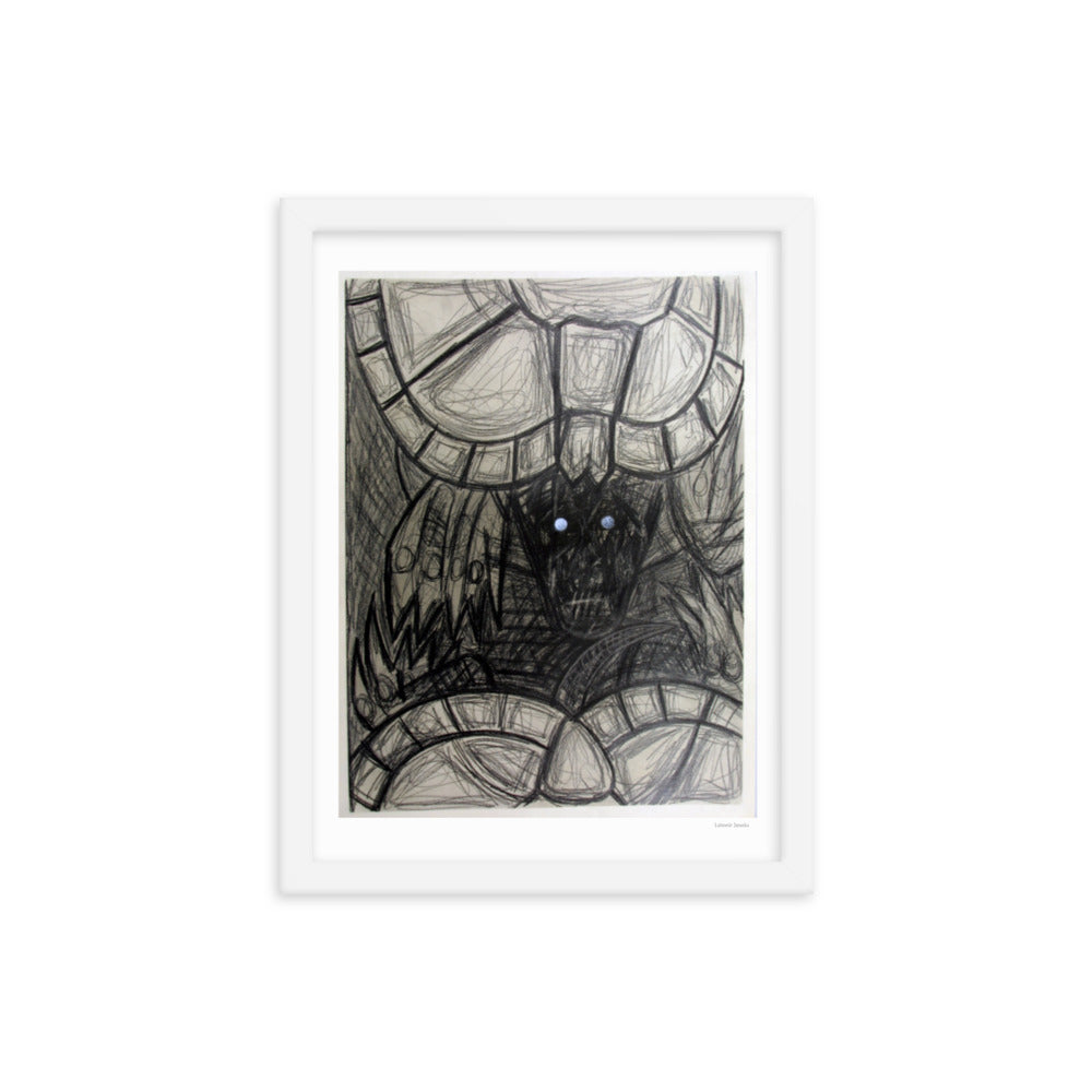 Framed poster print, fine art drawing of turtle 3