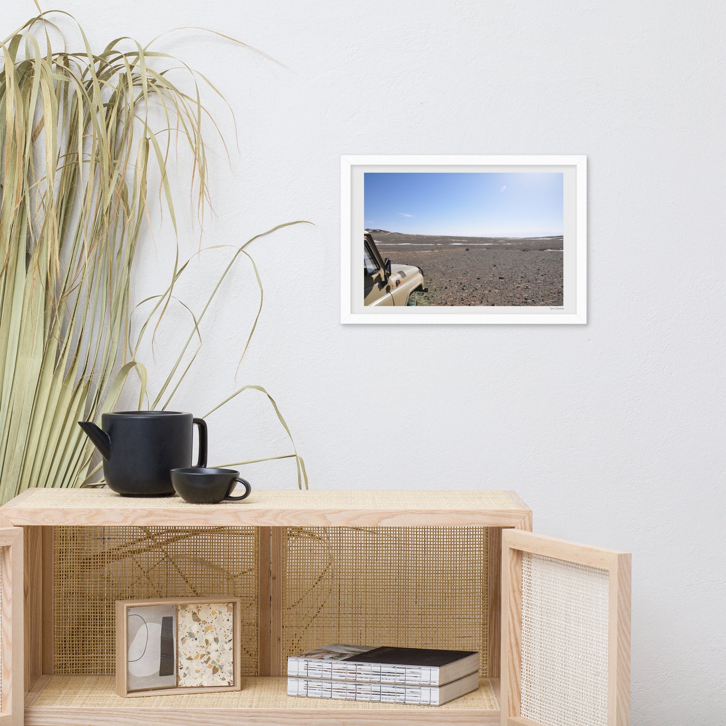 Framed poster, Russian jeep in Mongolia steppe 272