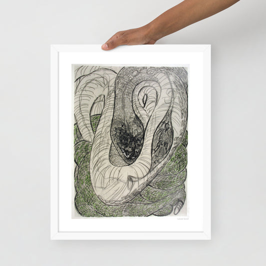 Framed poster print, fine art drawing of snake 1