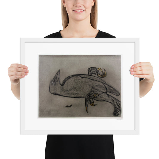 Framed poster print, fine art drawing of crow 1