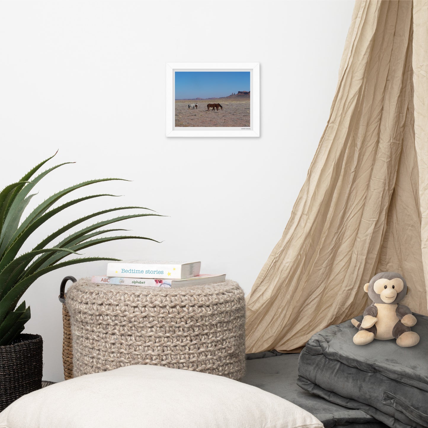 Framed poster, wild horses in Monument Valley in Arizona