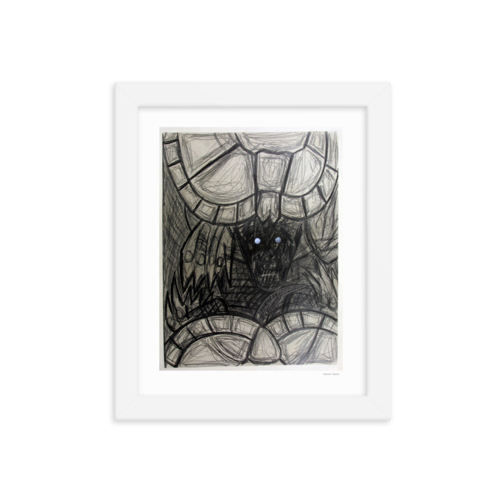 Framed poster print, fine art drawing of turtle 3