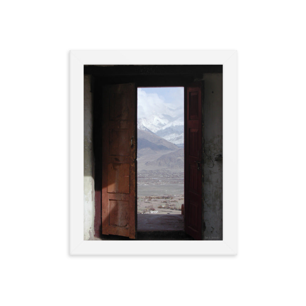 Frame Poster, door to the Himalaya at Buddhist monastery in Ladakh India