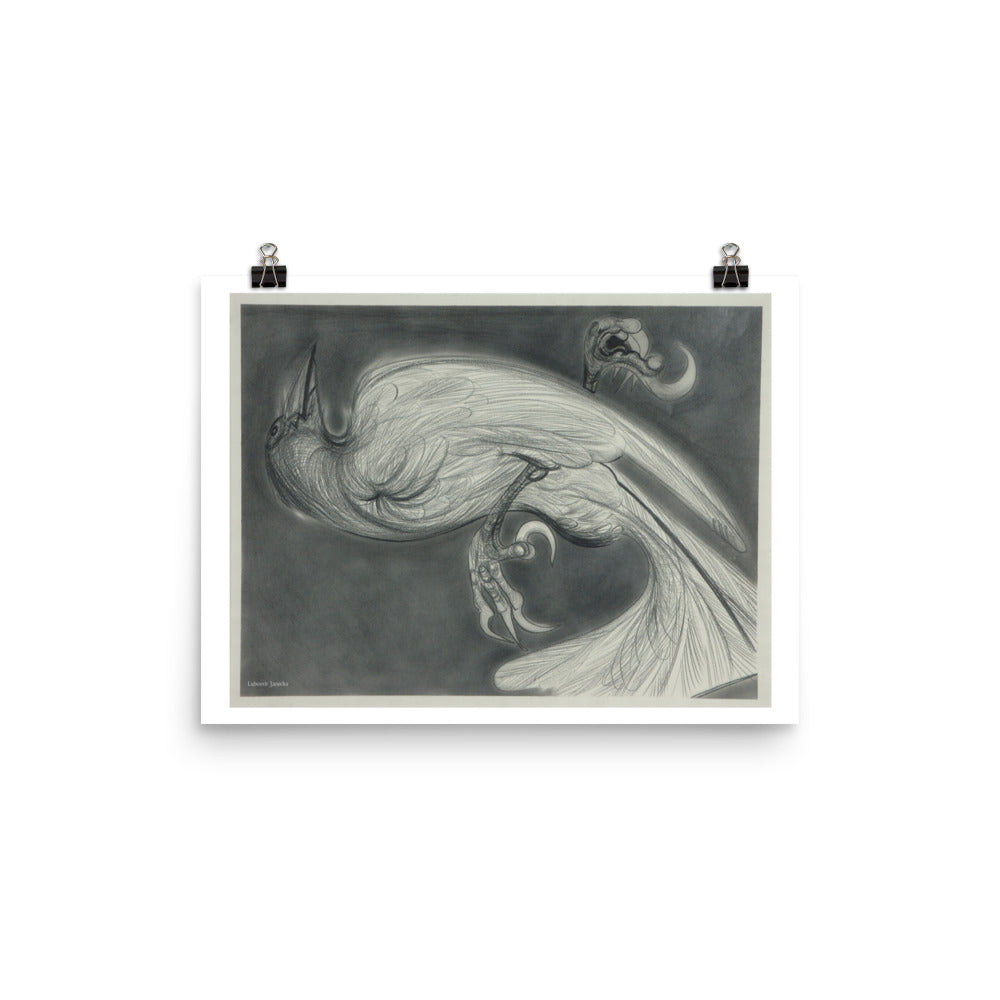 Poster print, fine art drawing of crow 2
