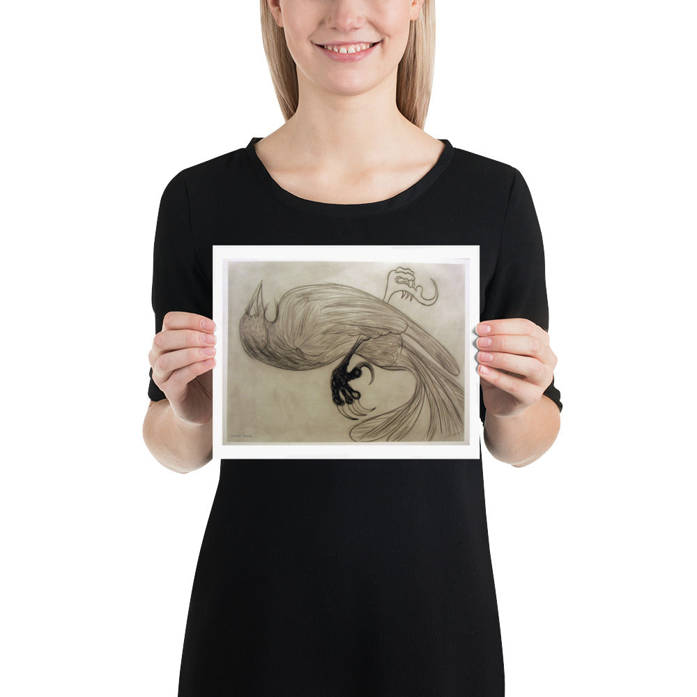 Poster print, fine art drawing of crow 3